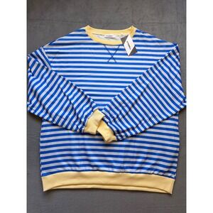 ETOSELL Blue White Striped Crewneck Sweatshirt Mens Womens Size M